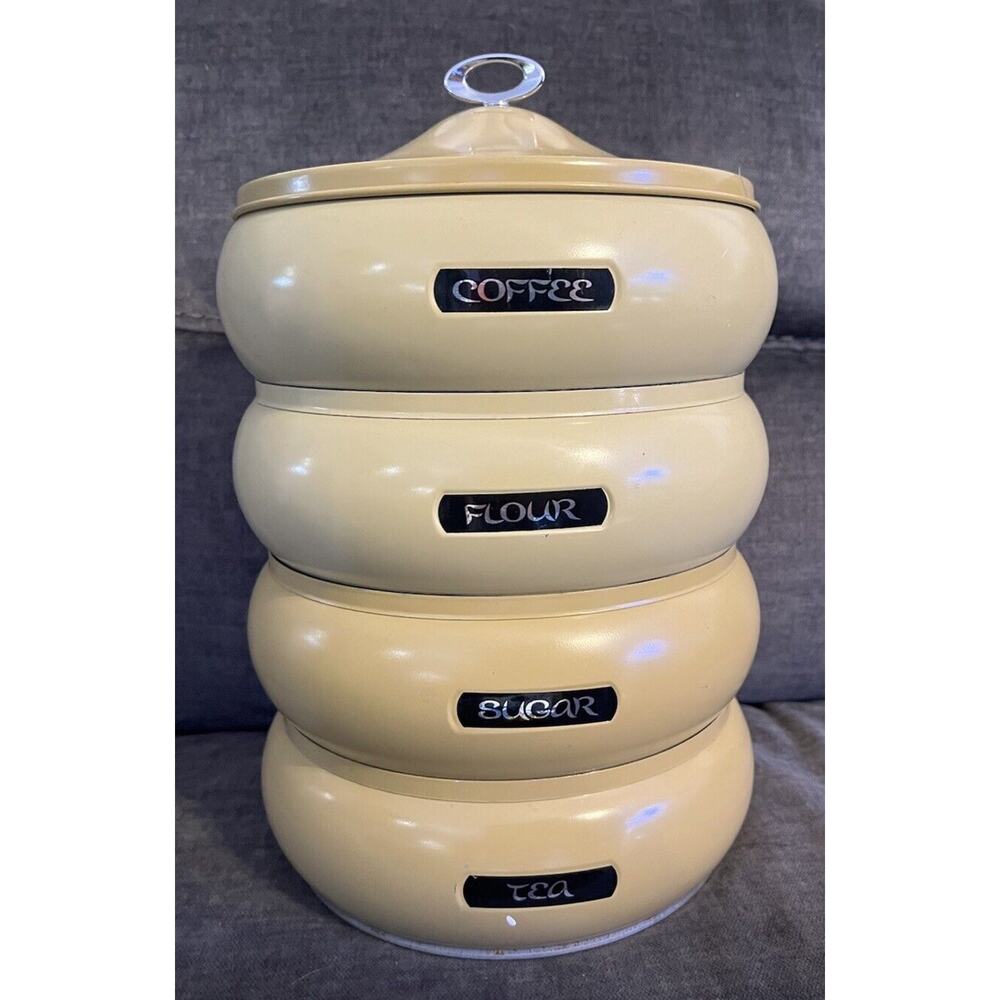 Lincoln BeautyWare Tan Cream Canister Set Flour Tea Sugar Coffee Mid Century